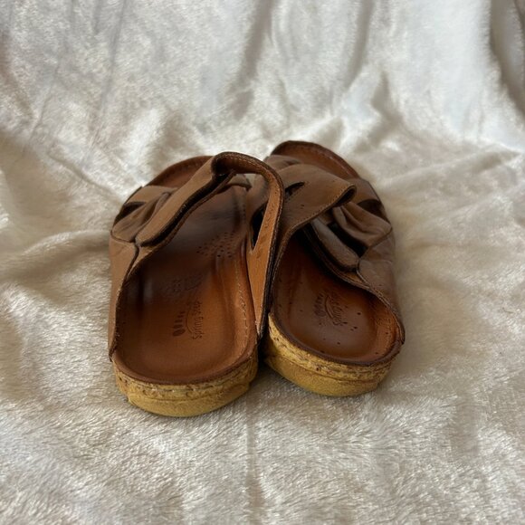 Spring Step Leather Sandals Womens Size 39 Brown Low Wedge Slide Slip On - Picture 4 of 6